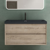 glasvilla Mobile Bagno Sospeso con 2 Cassetti di Chiusura Soft Close, Mobiletto per Bagno con Lavabo da Marmo Fuso, Lavabo da Appoggio Antracite Opaco, Rimo