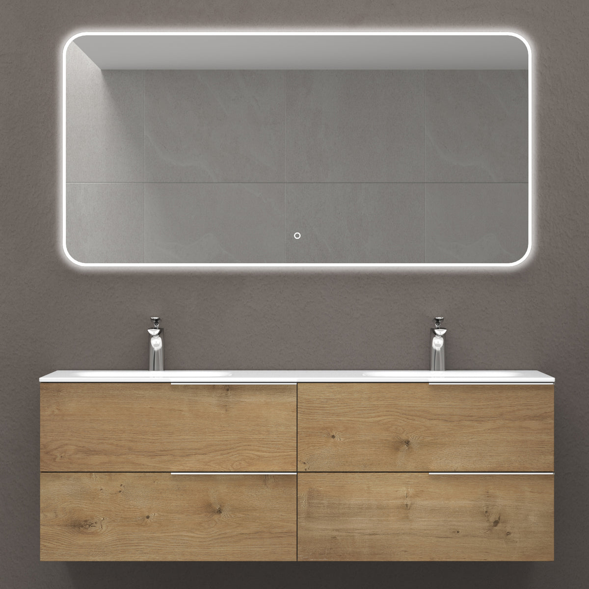 glasvilla  Waschbeckenunterschrank 4 Schubladen Kerneiche mit Doppelwaschbecken BTH: 144x48x52cm Vanessa