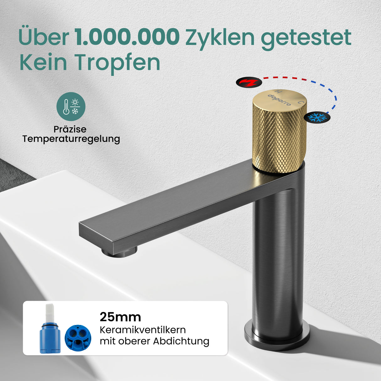 Grifo de Lavabo Glasvilla Fino-01 Monomando de Acero Inoxidable con Ahorro de Agua