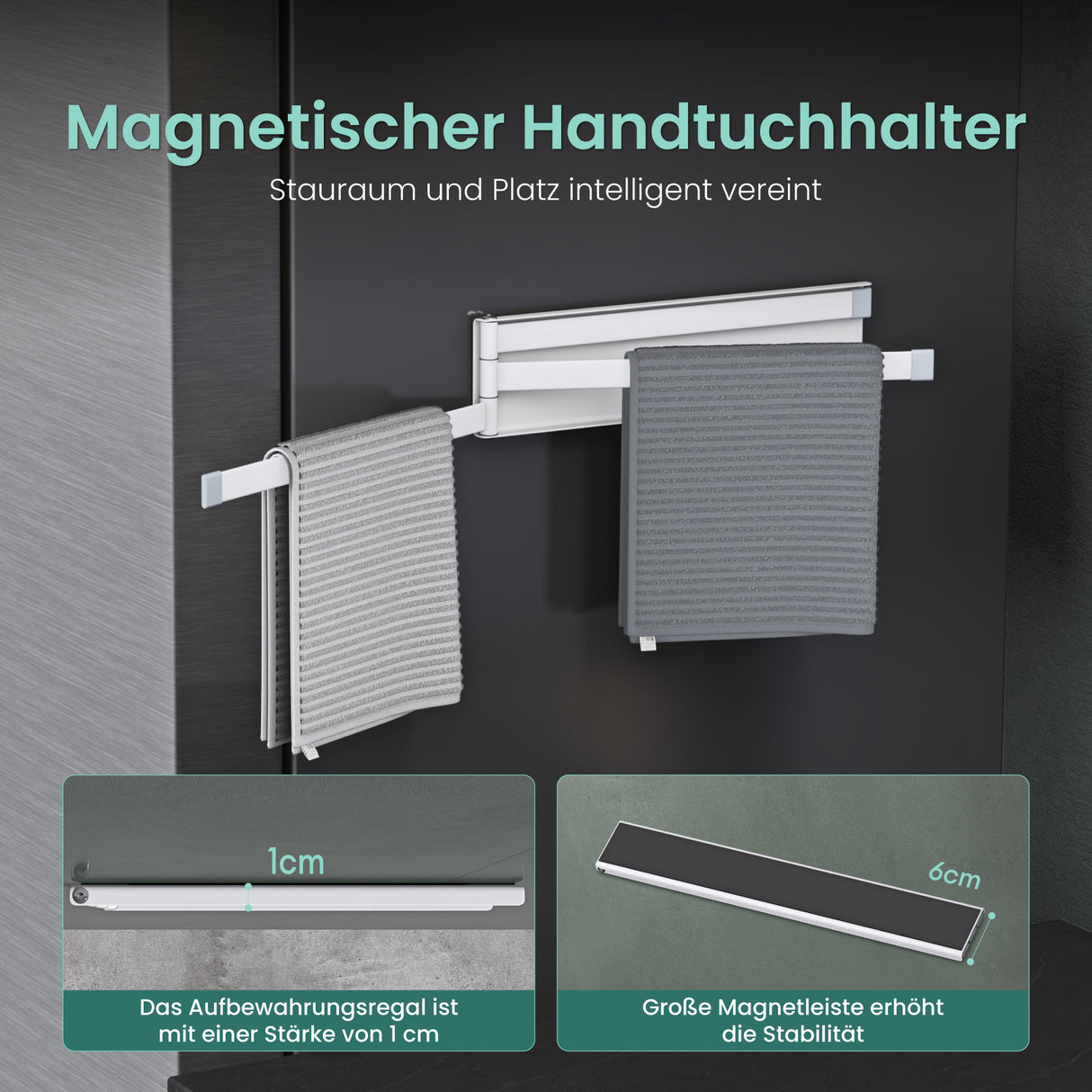 glasvilla Porta Asciugamani da Parete Portasciugamani con 3 Bracci Girevole a 180° Porta Asciugamani Adesivo da Parete per Bagno e Cucina Folda-02
