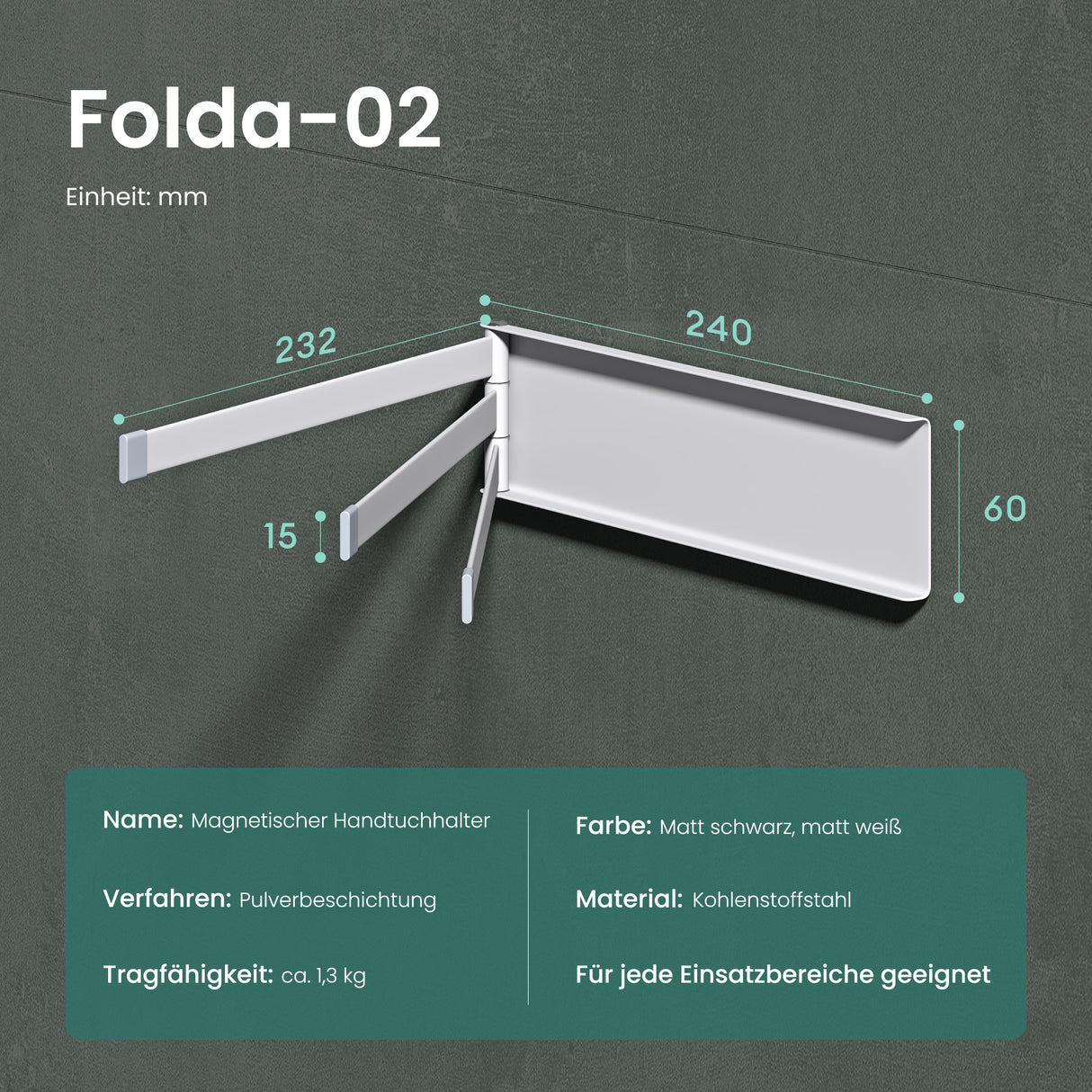 glasvilla Porta Asciugamani da Parete Portasciugamani con 3 Bracci Girevole a 180° Porta Asciugamani Adesivo da Parete per Bagno e Cucina Folda-02