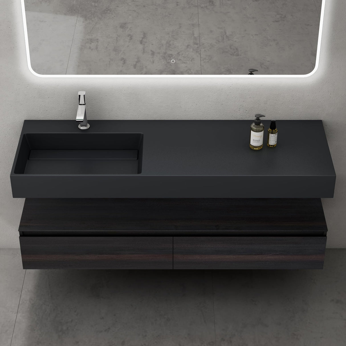 glasvilla Mobile Bagno Sospeso 150x48x25cm con Cassetti a Chiusura Soft-Close Mobile da Bagno con Lavabo da Marmo Fuso UP