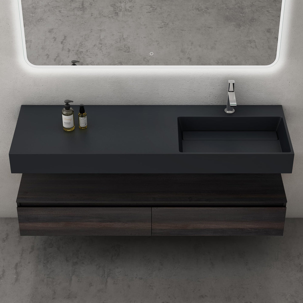 glasvilla Mobile Bagno Sospeso 150x48x25cm con Cassetti a Chiusura Soft-Close Mobile da Bagno con Lavabo da Marmo Fuso UP