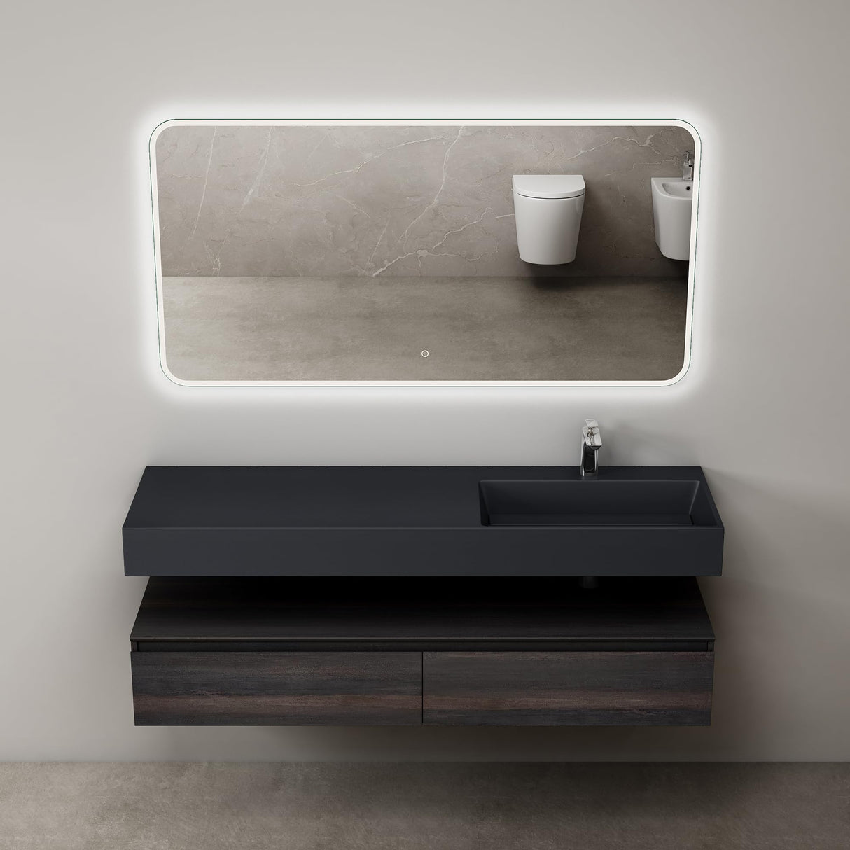 glasvilla Mobile Bagno Sospeso 150x48x25cm con Cassetti a Chiusura Soft-Close Mobile da Bagno con Lavabo da Marmo Fuso UP