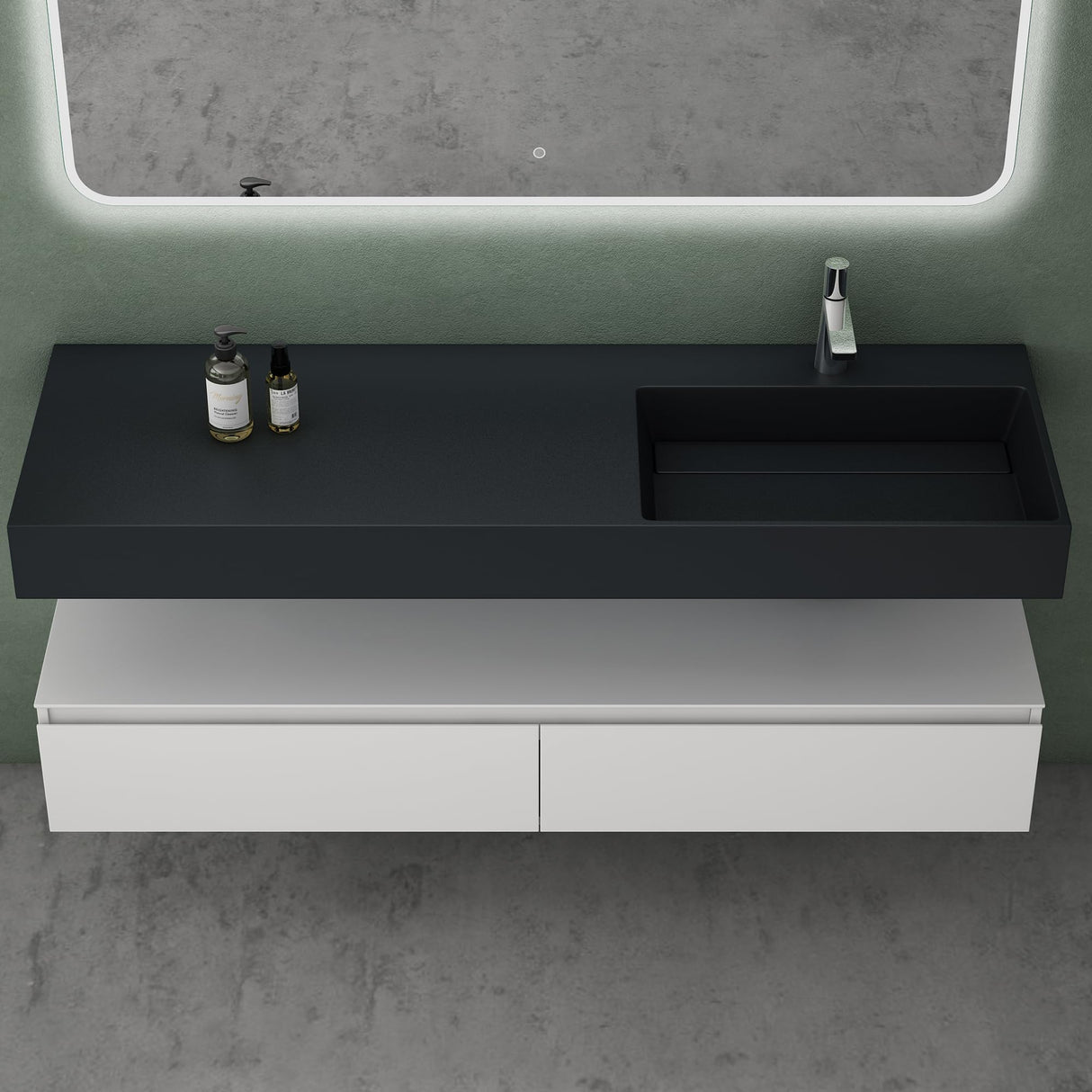 glasvilla Mobile Bagno Sospeso 150x48x25cm con Cassetti a Chiusura Soft-Close Mobile da Bagno con Lavabo da Marmo Fuso UP