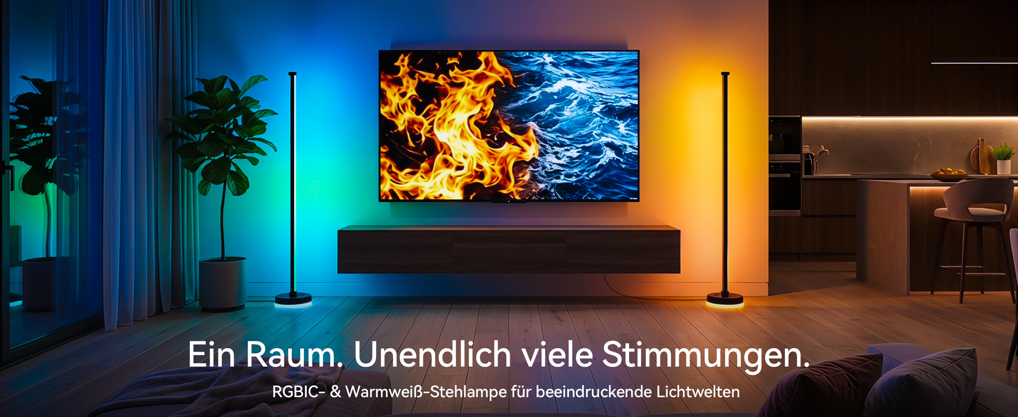 glasvilla Stehlampe Wohnzimmer Dimmbar, RGBICWW Stehlampe mit reinem Warmweiß & 16 Millionen Farben, App & Fernbedienung, Musik-Sync, 270° Licht, Timer, für Schlafzimmer Gaming, Lineora-01