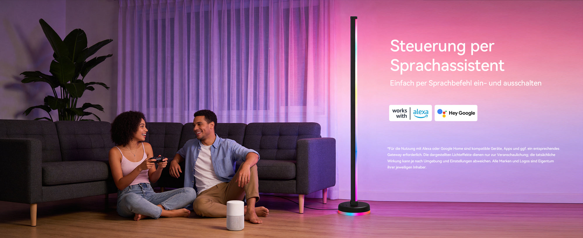 glasvilla Stehlampe Wohnzimmer Dimmbar, RGBICWW Stehlampe mit reinem Warmweiß & 16 Millionen Farben, App & Fernbedienung, Musik-Sync, 270° Licht, Timer, für Schlafzimmer Gaming, Lineora-01