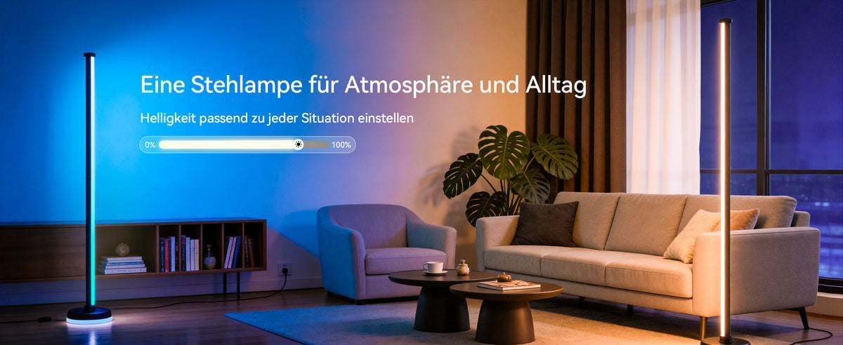 glasvilla Lampada da Terra LED, 16 Milioni Colori, RGBIC+Luce Calda, Sincronizzazione Musicale e Timer, 4 Altezze, Piantana Lampada Funziona con Alexa, Google Home, 148.5cm, Nero, Lineora-01
