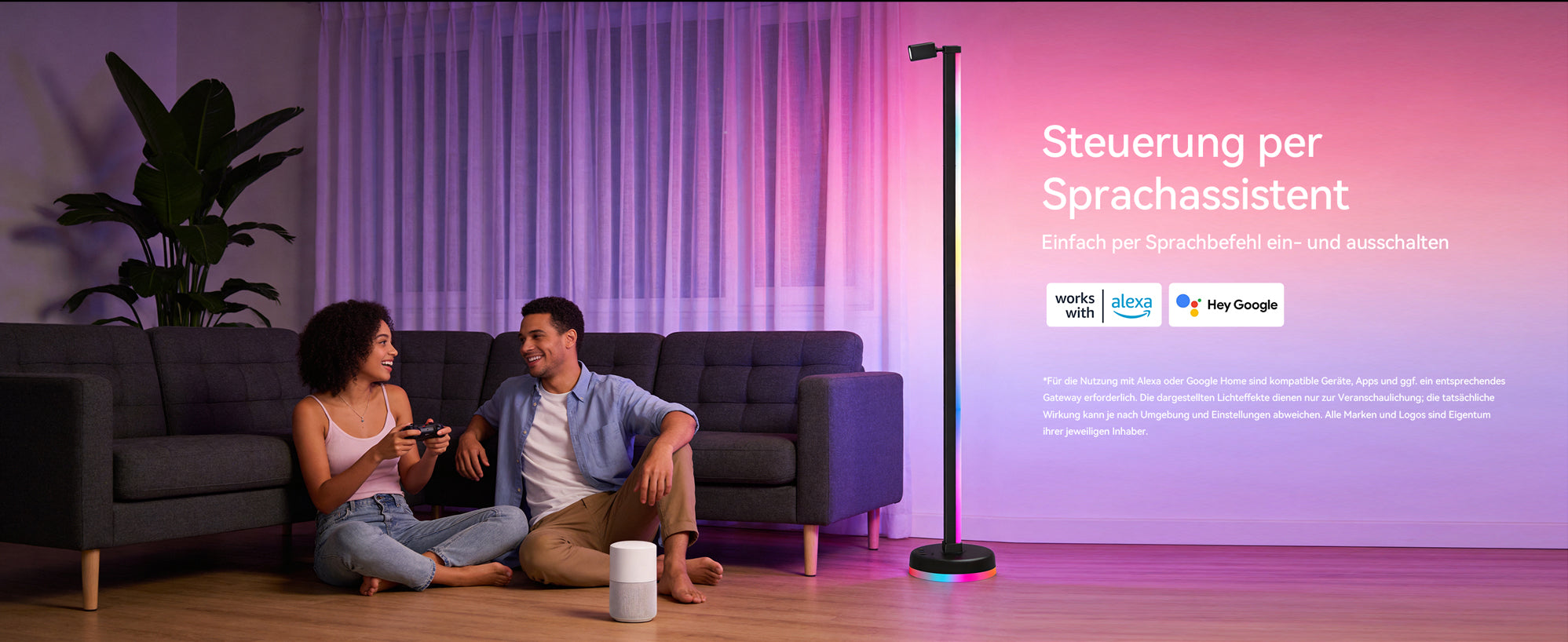 glasvilla Wohnzimmer Dimmbar mit Leselampe, RGBICWW LED Stehlampe mit Warmweiß & 16 Mio. Farben, App & Fernbedienung, 270° Licht, Musik-Sync, für Schlafzimmer Gaming, Lineora-02
