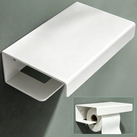 glasvilla Porta Carta Igienica con Mensola, Portarotolo Carta Igienica Moderna in Lega di Alluminio, Montaggio a Parete, Accessori Bagno, Lino-05