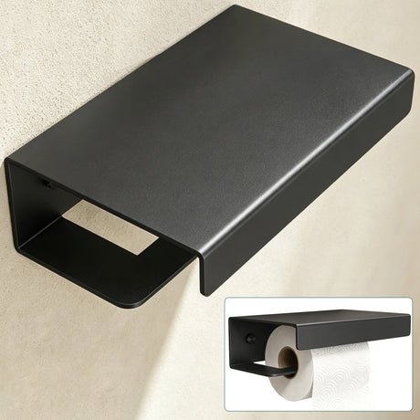 glasvilla Porta Carta Igienica con Mensola, Portarotolo Carta Igienica Moderna in Lega di Alluminio, Montaggio a Parete, Accessori Bagno, Lino-05