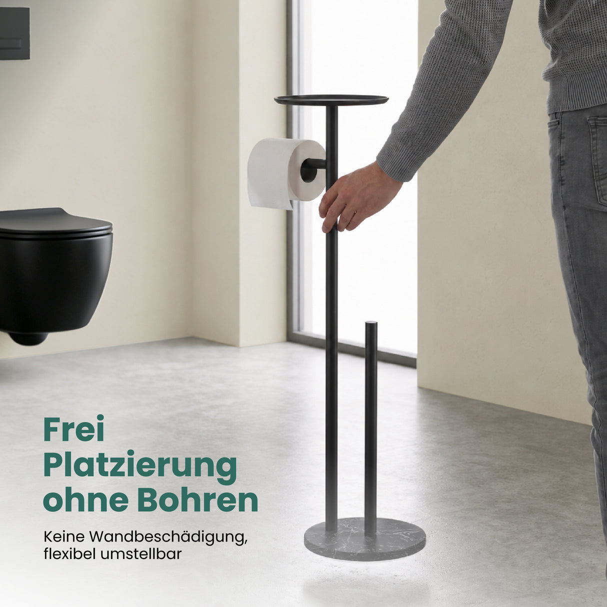 glasvilla Klopapierhalter Stehend, Toilettenpapierhalter  | Edelstahl, Klorollenhalter freistehend, Toilettenpapier Aufbewahrung für 4 Rollen, ohne Bohren, für Badezimmer & WC Lino-06