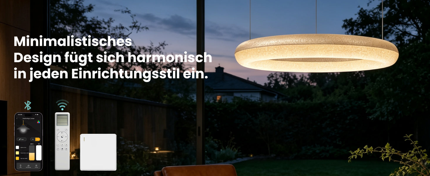glasvilla Lampadario Sospensione, Lampada 3000-6000K con Filo 170 CM, Altezza Regolabile, Lampada da Soffitto a Sospensione per Camera da Letto, Cucina e Soggiorno, Luvina03