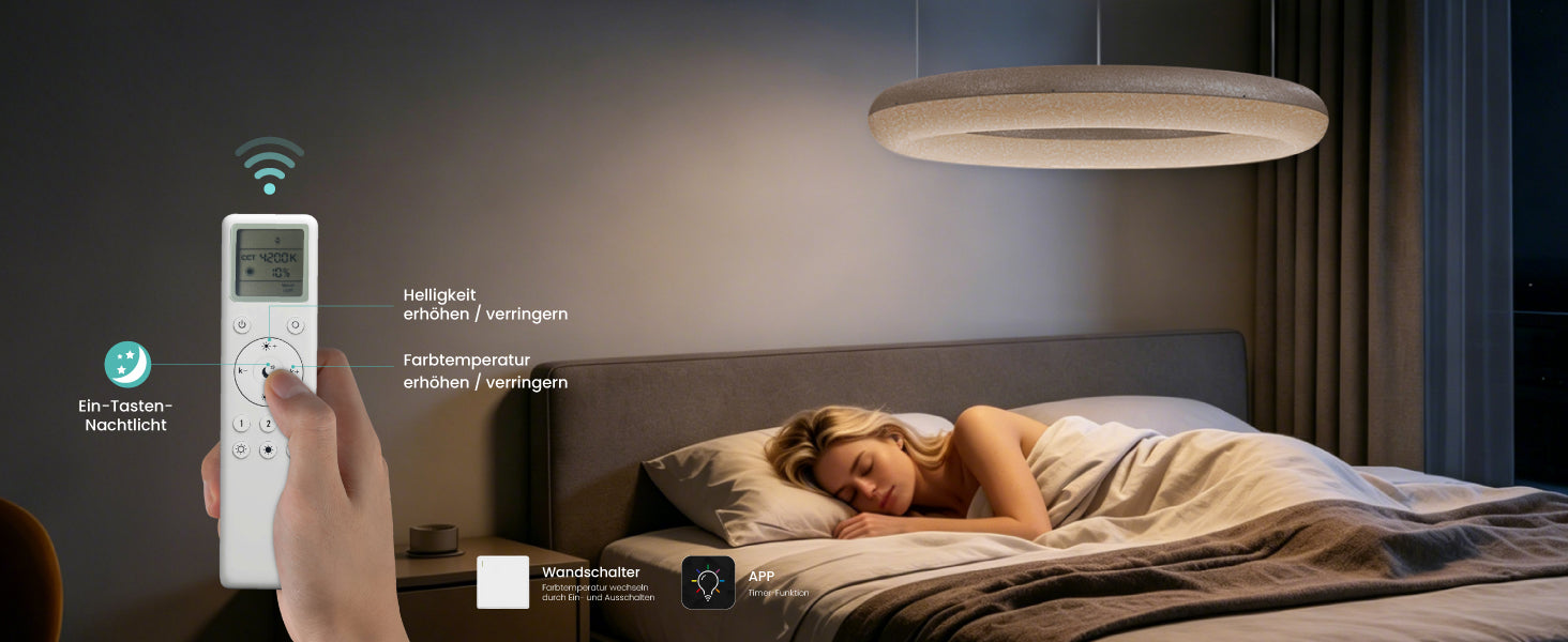 glasvilla Lampadario Sospensione, Lampada 3000-6000K con Filo 170 CM, Altezza Regolabile, Lampada da Soffitto a Sospensione per Camera da Letto, Cucina e Soggiorno, Luvina03