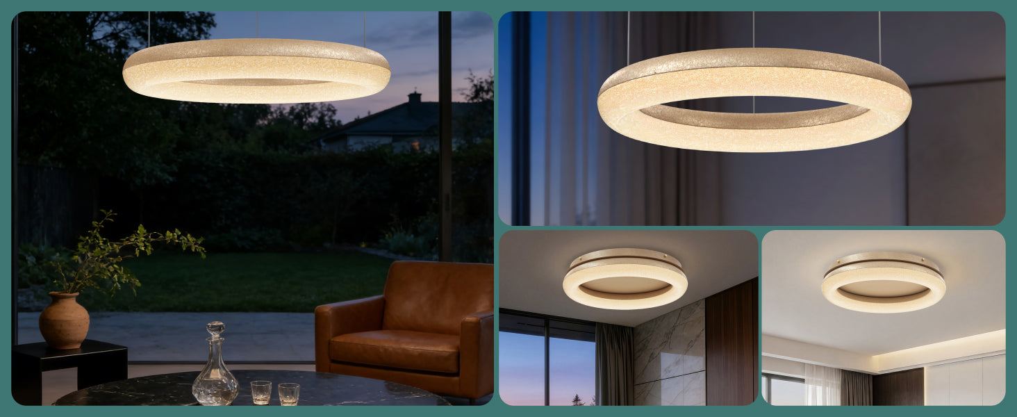 glasvilla Lampadario Sospensione, Lampada 3000-6000K con Filo 170 CM, Altezza Regolabile, Lampada da Soffitto a Sospensione per Camera da Letto, Cucina e Soggiorno, Luvina03