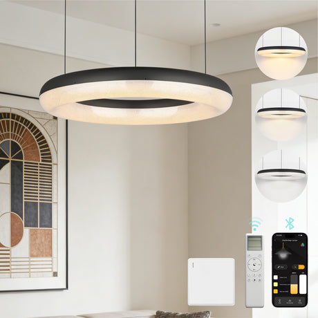 glasvilla Suspension de table à manger, Lampe suspendue LED moderne, intensité réglable en continu 3000K–6000K, lampe de table à manger design réglable en hauteur avec télécommande et interrupteur mural, Luvina03