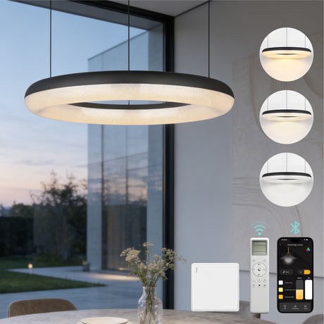 glasvilla Suspension de table à manger, Lampe suspendue LED moderne, intensité réglable en continu 3000K–6000K, lampe de table à manger design réglable en hauteur avec télécommande et interrupteur mural, Luvina03