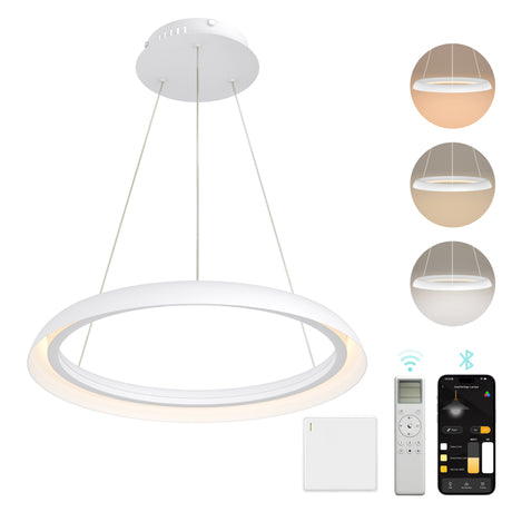 glasvilla Suspension Luminaire de Salle à Manger, Lampe Suspendue LED Moderne, Intensité Variable en Continu 3000K–6000K, Lampe de Table à Manger Design 20W Réglable en Hauteur avec Télécommande & Interrupteur Mural, Luvina04