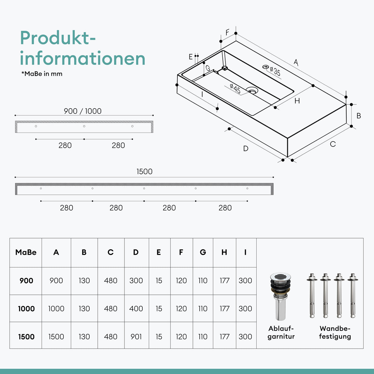 glasvilla Waschbecken Aufsatzwaschbecken Hängewaschbecken aus Mineralguss Col12