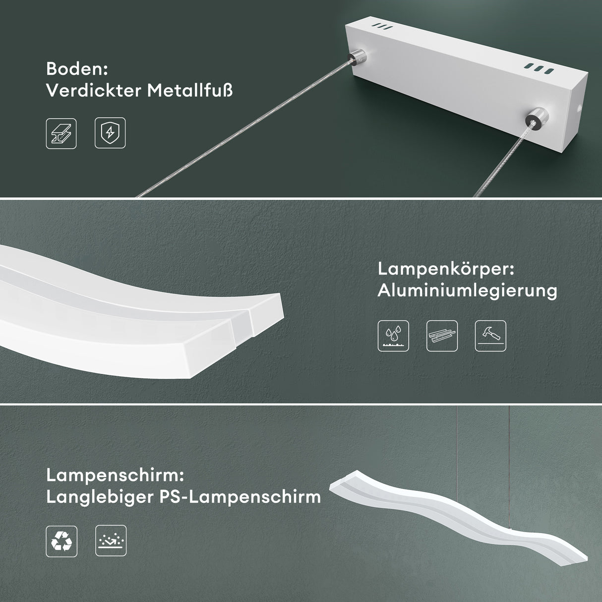 glasvilla Lampadario a Sospensione 36W, 97CM, Lampada da Soffitto a Sospensione Dimmerabile con Telecomando 3000K/4000K/6000K e Cavo Regolabile per Camera da Letto e Soggiorno