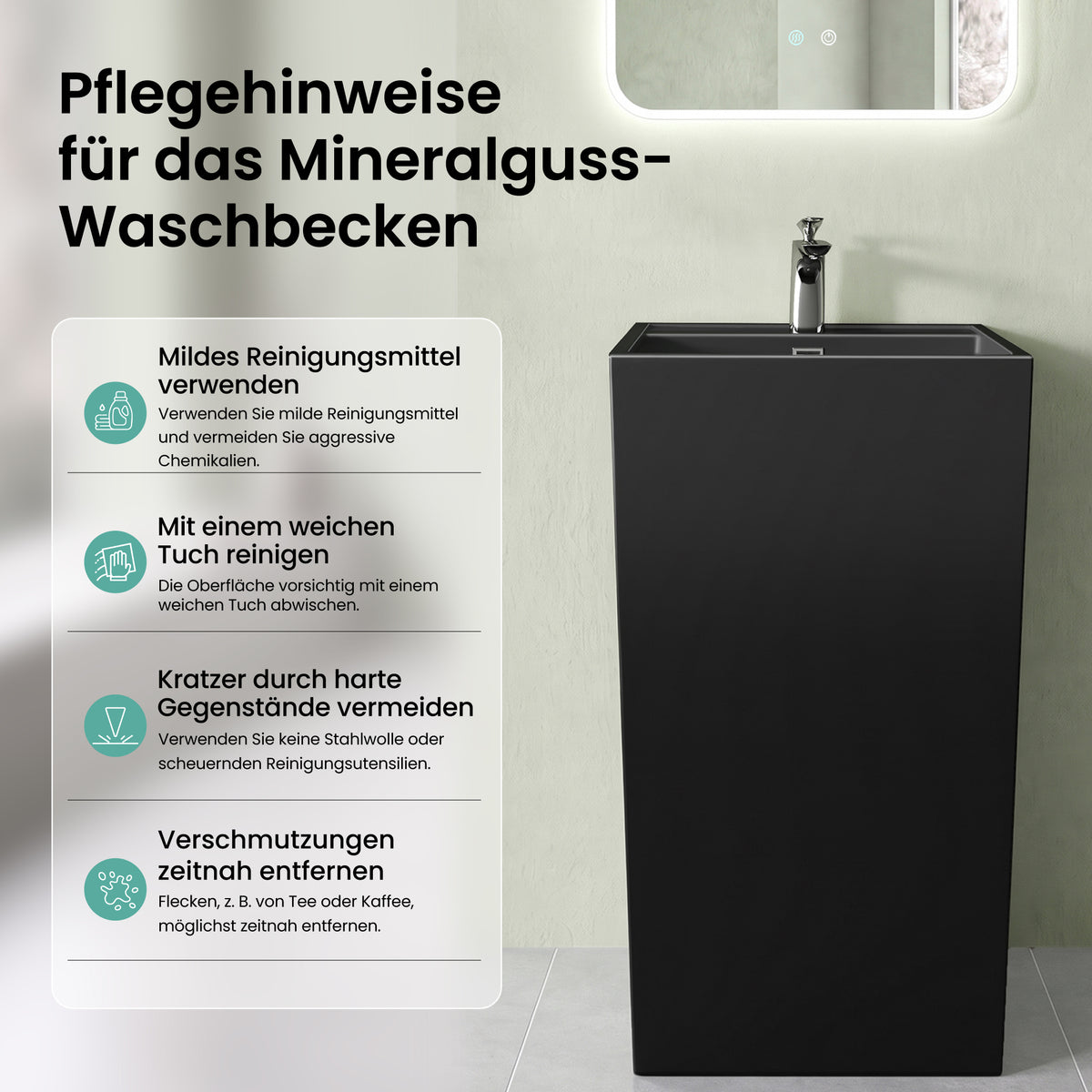 glasvilla Design Standwaschbecken freistehend  aus Mineralguss Waschtisch Col34
