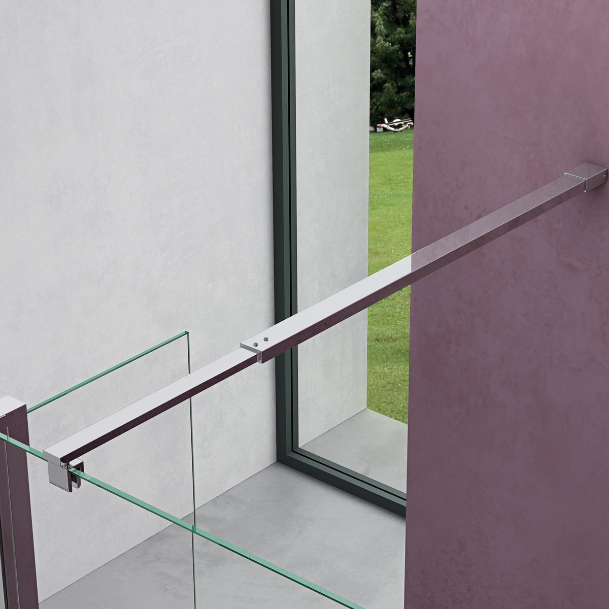 glasvilla Walk-In Duschwand für Dusche Duschabtrennung 8mm Klarglas ESG-Sicherheitsglas mit Nano Rechteckiger Stabilisator Bremen01K-Plus