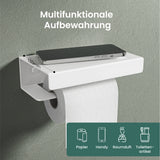 glasvilla Porta Carta Igienica con Mensola, Portarotolo Carta Igienica Moderna in Lega di Alluminio, Montaggio a Parete, Accessori Bagno, Lino-05