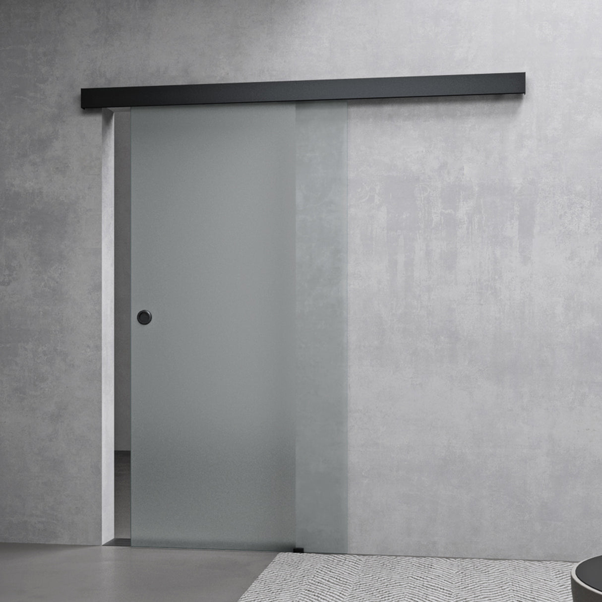 Set completo per porta scorrevole in vetro Glasvilla, tipo di maniglia: maniglia a conchiglia, inclusa chiusura ammortizzata, distanza dalla parete 15 mm, vetro di sicurezza ESG 8 mm Amalfi Black