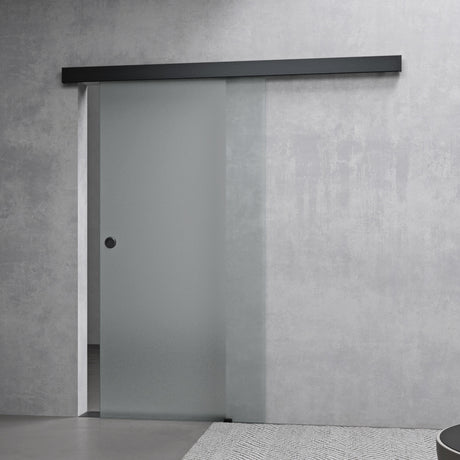 Set completo per porta scorrevole in vetro Glasvilla, tipo di maniglia: maniglia a conchiglia, distanza dalla parete 15 mm, vetro di sicurezza ESG 8 mm Amalfi Black
