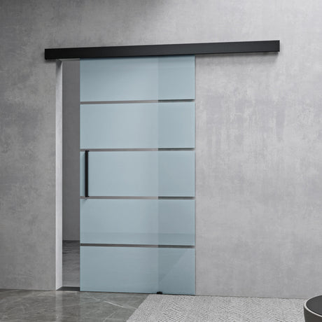 Set completo per porta scorrevole in vetro Glasvilla, tipo di maniglia: maniglia a barra, distanza dalla parete 15 mm, vetro di sicurezza ESG 8 mm Amalfi Black