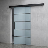 Set completo per porta scorrevole in vetro Glasvilla, tipo di maniglia: maniglia a barra, distanza dalla parete 15 mm, vetro di sicurezza ESG 8 mm Amalfi Black