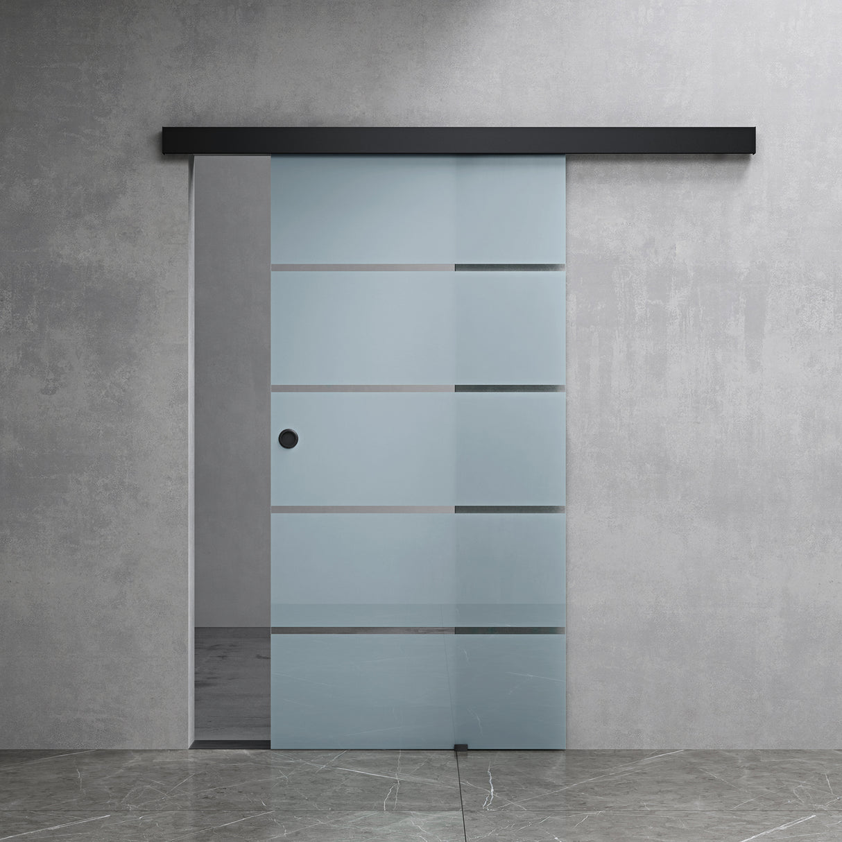 Set completo per porta scorrevole in vetro Glasvilla, tipo di maniglia: maniglia a conchiglia, inclusa chiusura ammortizzata, distanza dalla parete 15 mm, vetro di sicurezza ESG 8 mm Amalfi Black