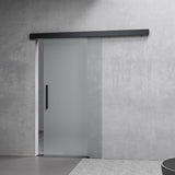 Set completo per porta scorrevole in vetro Glasvilla, tipo di maniglia: maniglia a barra, distanza dalla parete 15 mm, vetro di sicurezza ESG 8 mm Amalfi Black
