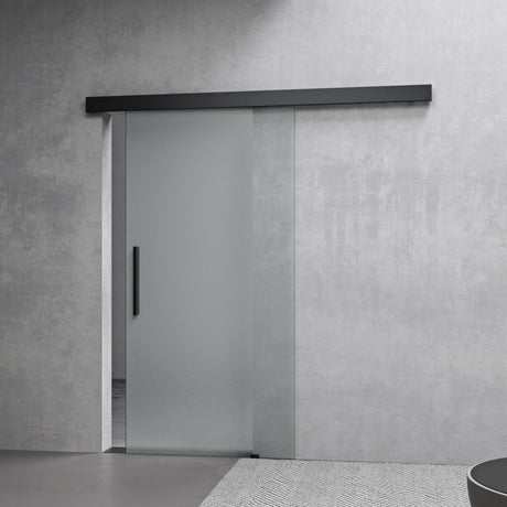 Set completo per porta scorrevole in vetro Glasvilla, tipo di maniglia: maniglia a barra, distanza dalla parete 15 mm, vetro di sicurezza ESG 8 mm Amalfi Black