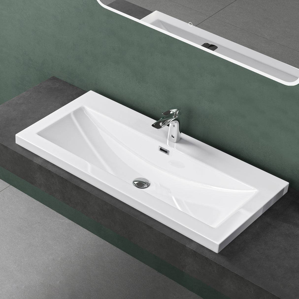 Lavabo Glasvilla Col01 Mineral Cast Rectangular con Desbordamiento y Orificio para Grifo