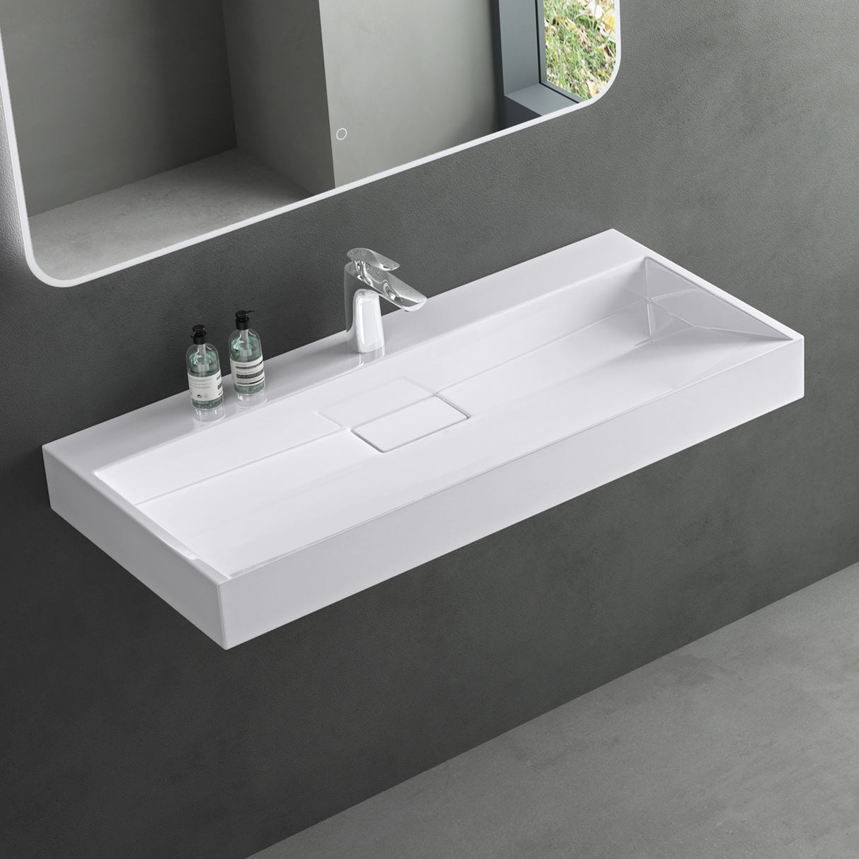 glasvilla Lavabo da Appoggio da Marmo fuso Lavabo Bagno Sospeso Lavandino Bagno Rettangolare Scarico Incluso Colossum19