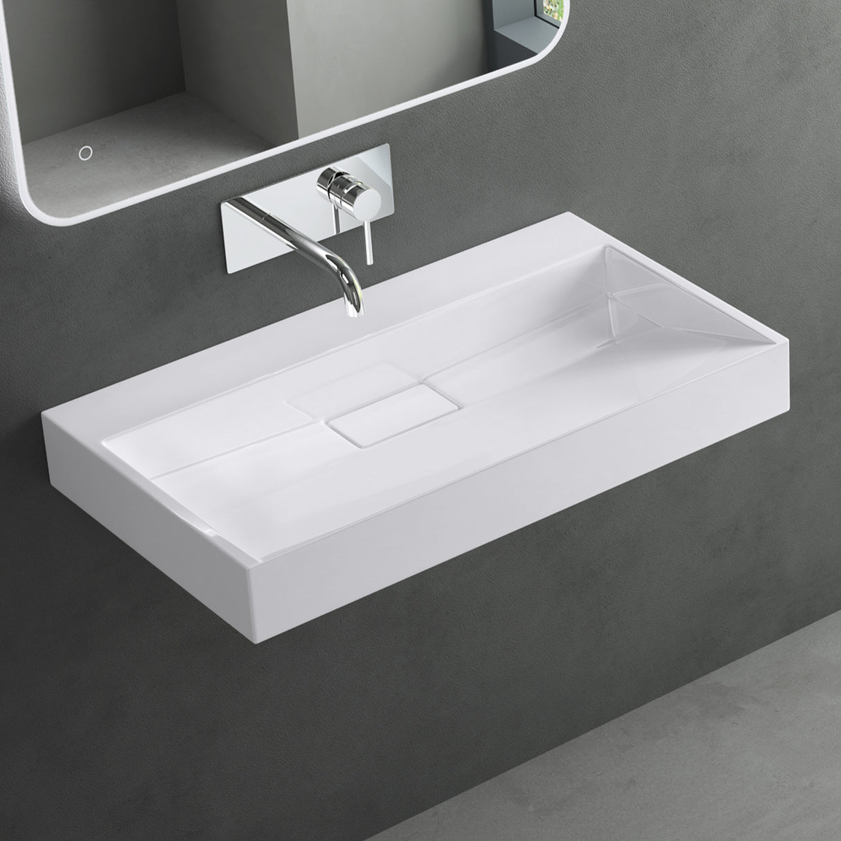 glasvilla Lavabo da Appoggio da Marmo fuso Lavabo Bagno Sospeso Lavandino Bagno Rettangolare Scarico Incluso Colossum19