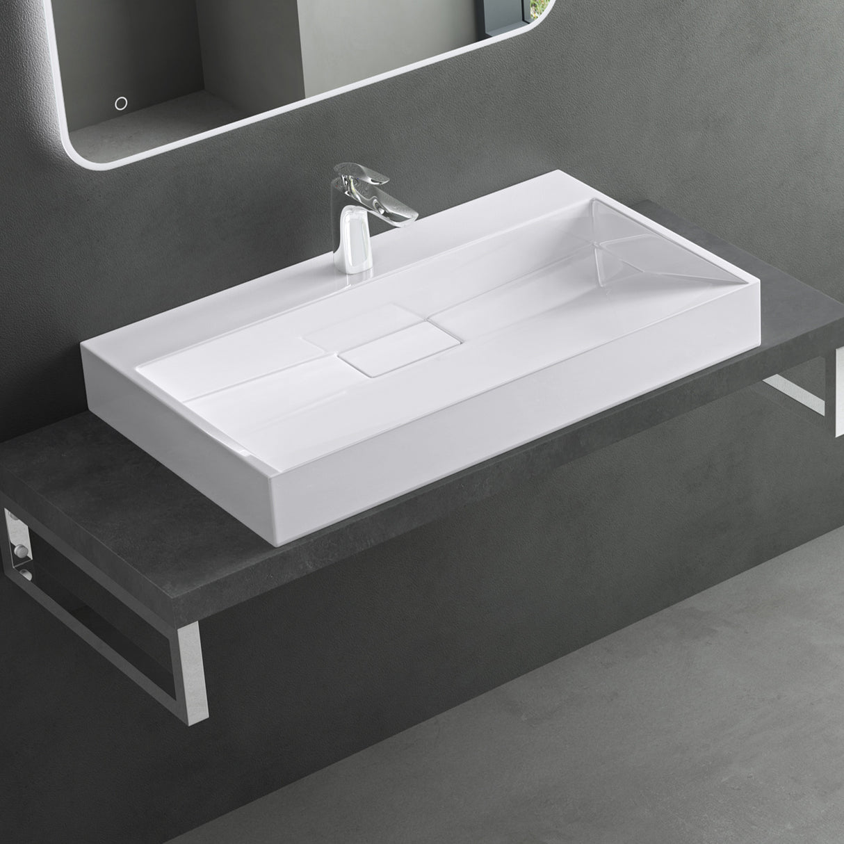glasvilla Lavabo da Appoggio da Marmo fuso Lavabo Bagno Sospeso Lavandino Bagno Rettangolare Scarico Incluso Colossum19