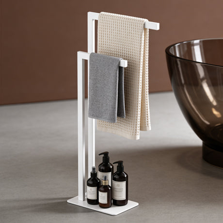 glasvilla Porta Asciugamani Bagno da Terra a 2 Bracci, Portasciugamani in Acciaio per Bagno, Antiruggine, Tavrin-02