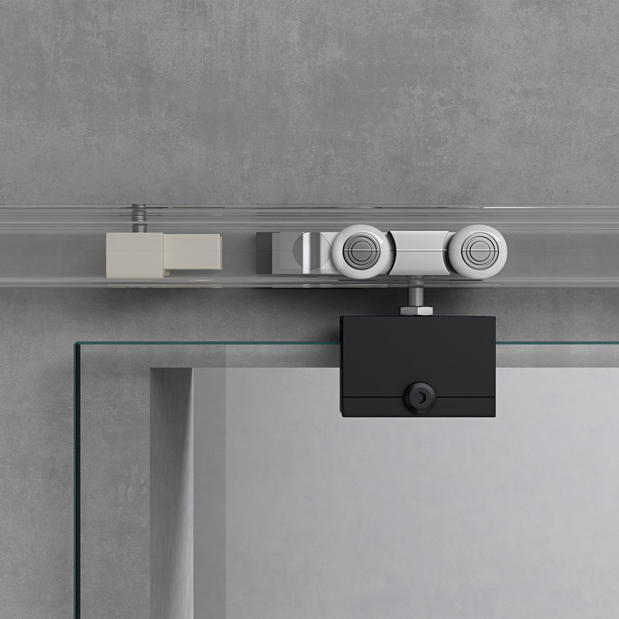 Set completo per porta scorrevole in vetro Glasvilla, tipo di maniglia: maniglia a barra, distanza dalla parete 15 mm, vetro di sicurezza ESG 8 mm Amalfi Black