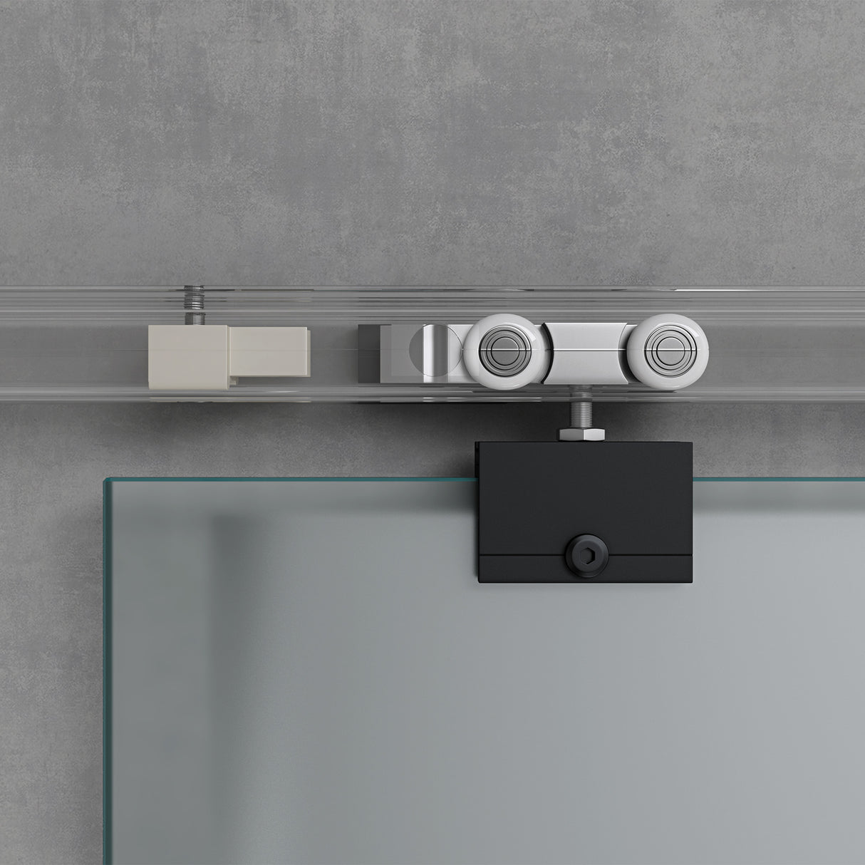Set completo per porta scorrevole in vetro Glasvilla, tipo di maniglia: maniglia a barra, distanza dalla parete 15 mm, vetro di sicurezza ESG 8 mm Amalfi Black