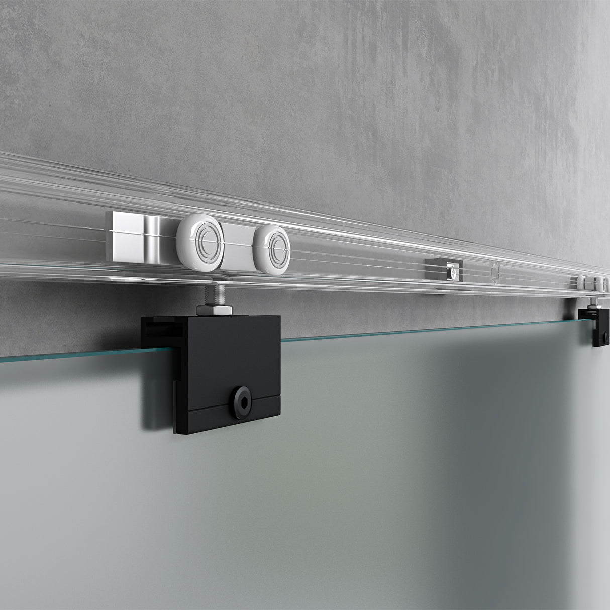 Set completo per porta scorrevole in vetro Glasvilla, tipo di maniglia: maniglia a barra, distanza dalla parete 15 mm, vetro di sicurezza ESG 8 mm Amalfi Black