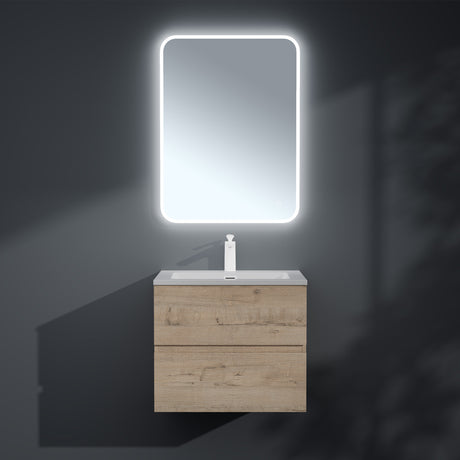 glasvilla Mobile Bagno Sospeso con 2 Cassetti Soft-close Mobiletto Bagno Include Lavabo da Marmo Fuso Aqualis