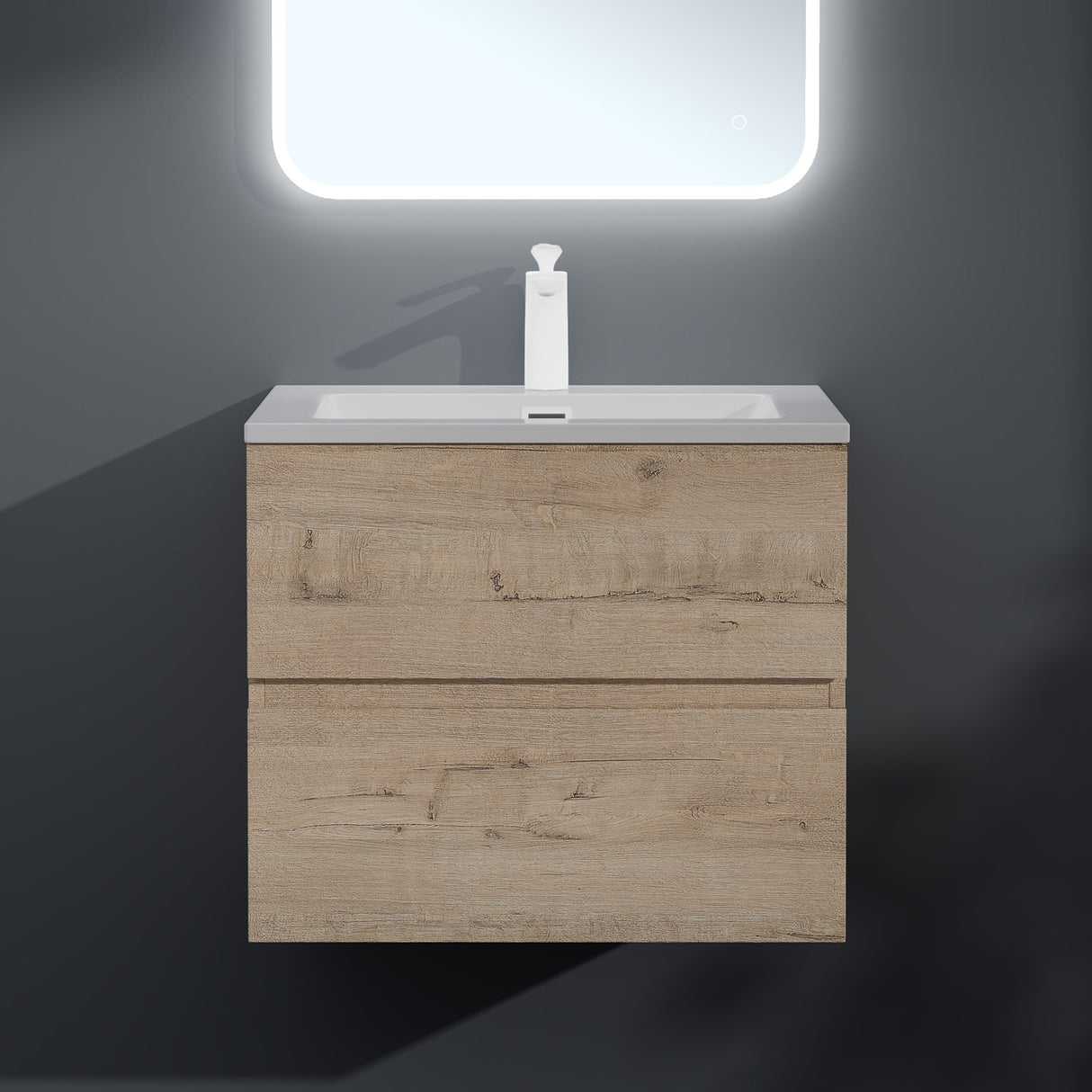 glasvilla Mobile Bagno Sospeso con 2 Cassetti Soft-close Mobiletto Bagno Include Lavabo da Marmo Fuso Aqualis