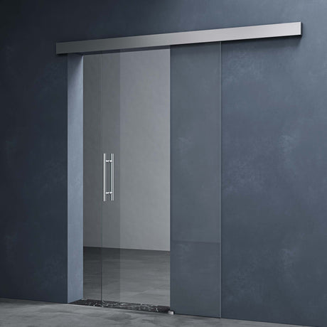 Porta scorrevole in vetro Glasvilla, set completo Amalfi, altezza 2050 mm, tipo di maniglia: maniglia a barra, inclusa chiusura ammortizzata automatica, vetro di sicurezza ESG da 8 mm.