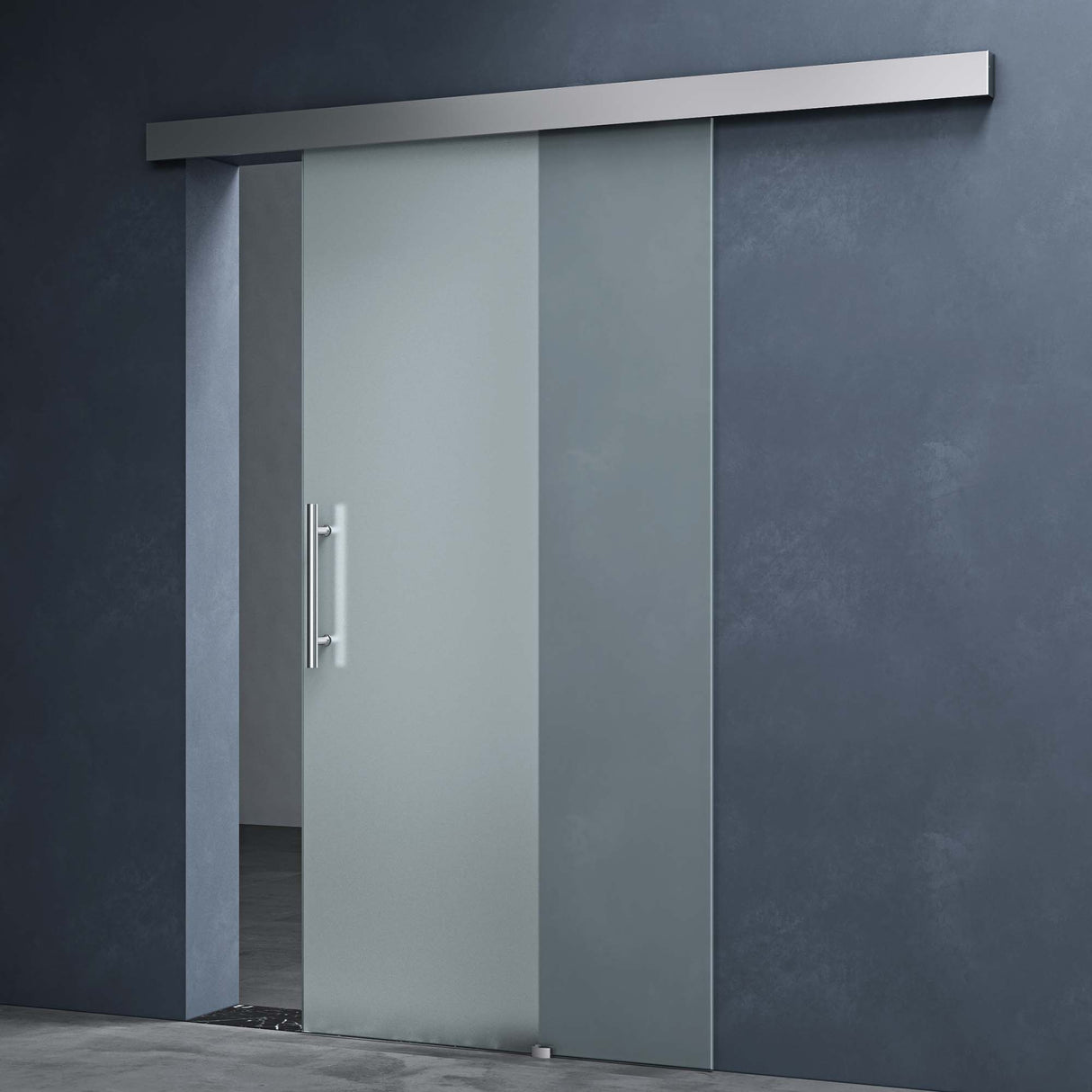 Porta scorrevole in vetro Glasvilla, set completo Amalfi, altezza 2050 mm, tipo di maniglia: maniglia a barra, inclusa chiusura ammortizzata automatica, vetro di sicurezza ESG da 8 mm.