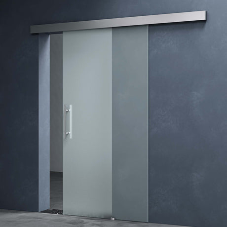Porta scorrevole in vetro Glasvilla, set completo Amalfi, altezza 2050 mm, tipo di maniglia: maniglia a barra, inclusa chiusura ammortizzata automatica, vetro di sicurezza ESG da 8 mm.