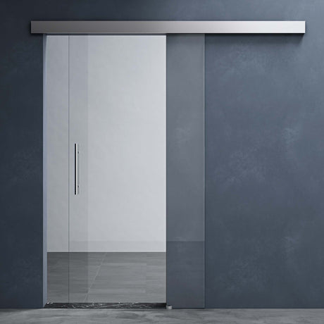 Porta scorrevole in vetro Glasvilla, set completo Amalfi, altezza 2050 mm, tipo di maniglia: maniglia a barra, inclusa chiusura ammortizzata automatica, vetro di sicurezza ESG da 8 mm.