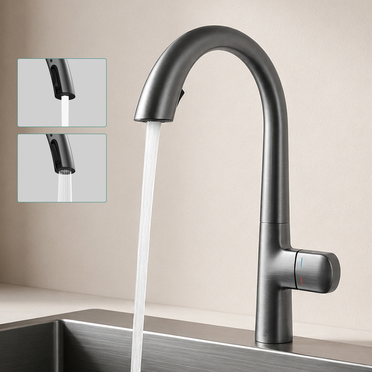 glasvilla Rubinetto da Cucina Miscelatore con Monocomando in Ottone Ruotabile a 360° Rubinetto da Cucina con Tubi e Accesorri, MS-8095