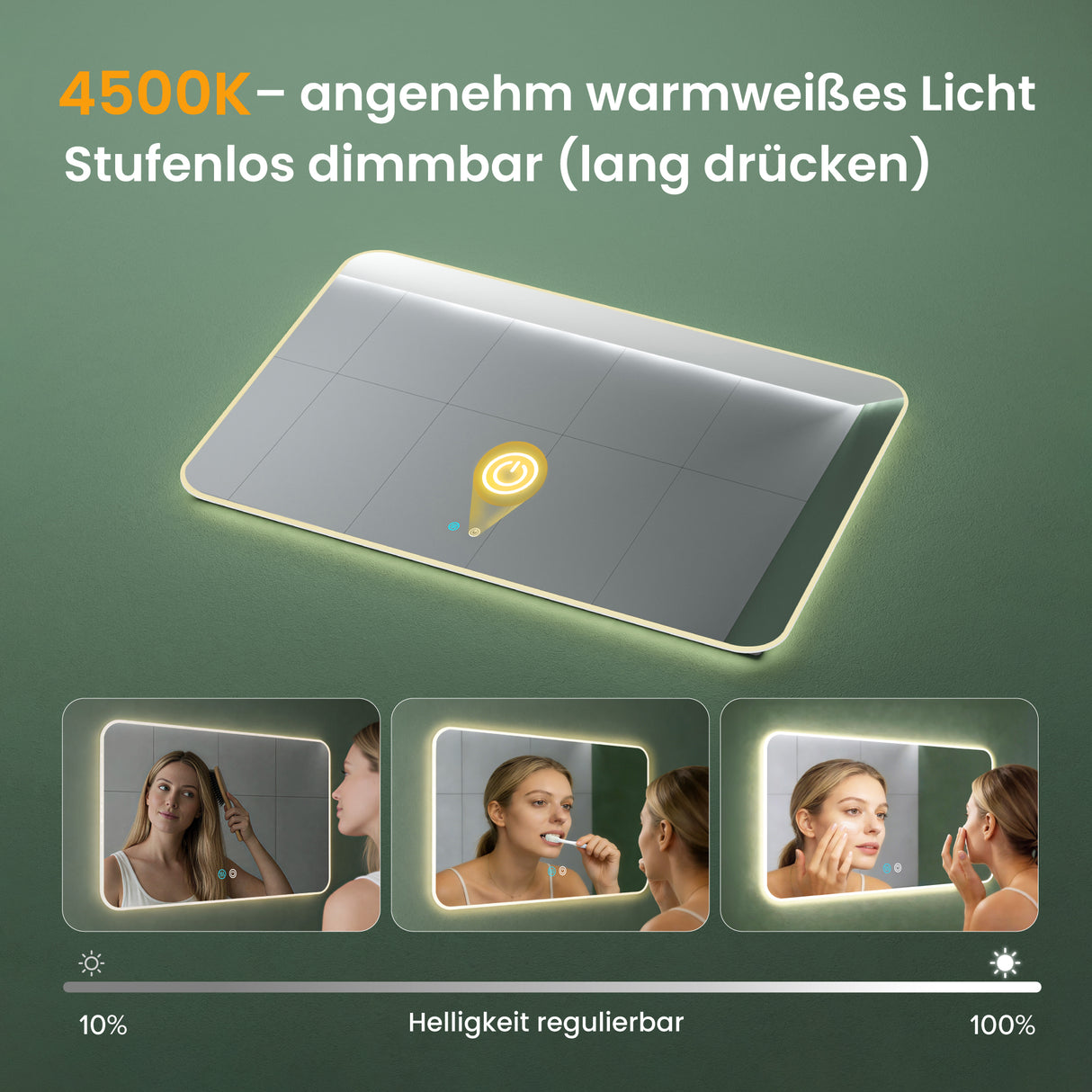 Glasvilla Design Espejo LED de Baño con Touch y Antivaho – Luz Regulable con Memoria Premium
